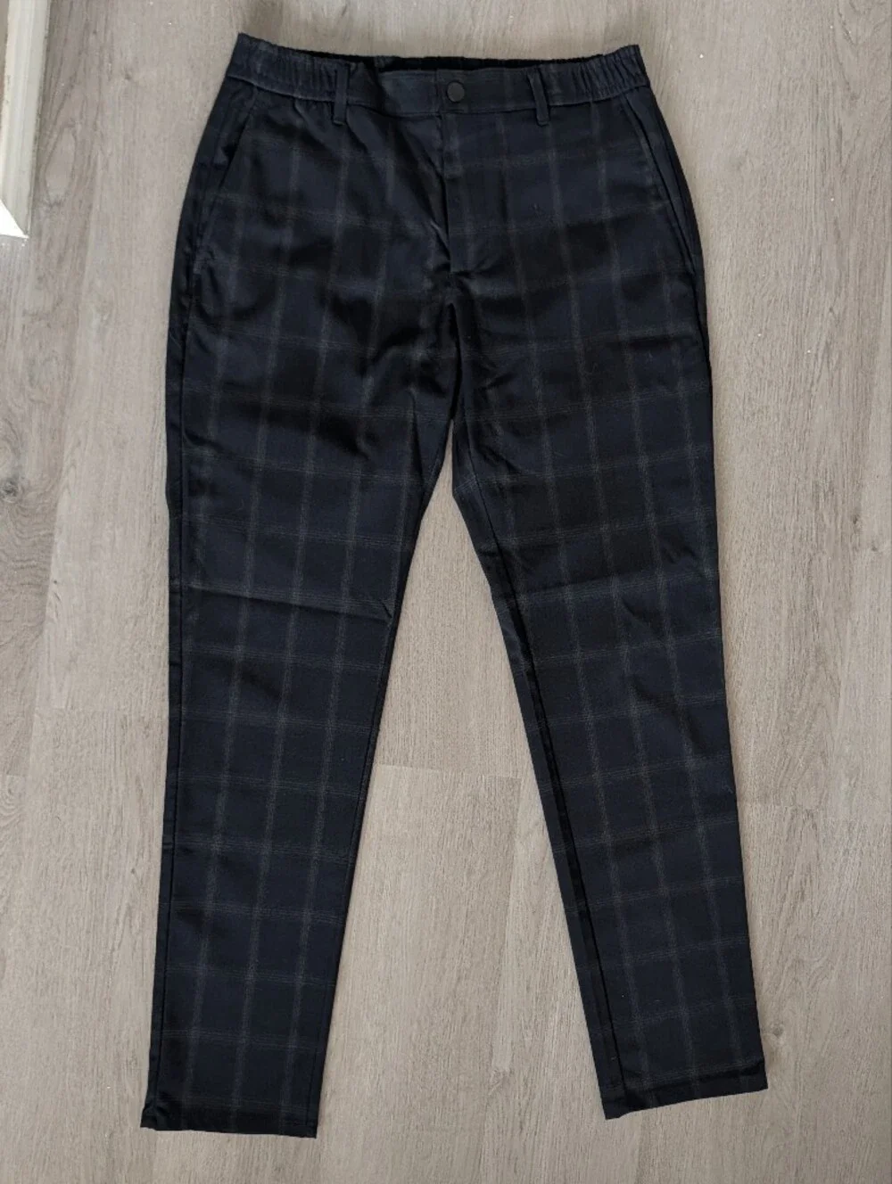 Zara Mens Black Windowpane Plaid Trousers Size M Tailored Slim Fit Office Preppy